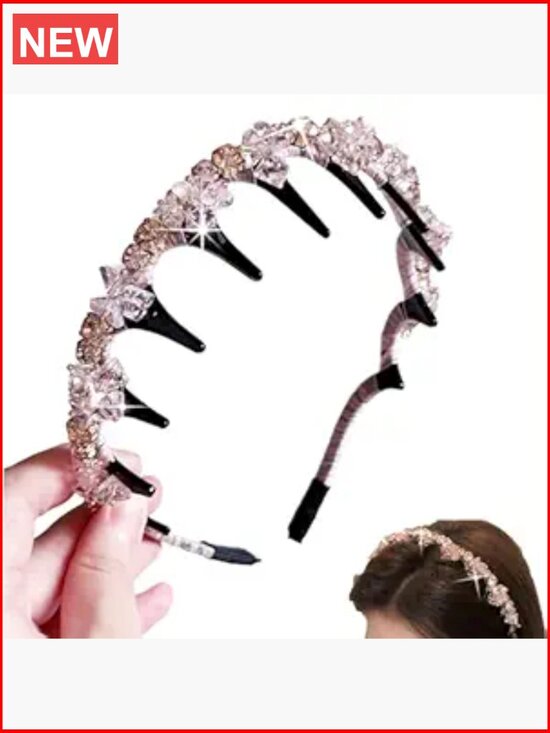 Rhinestone Tooth Comb Headband Anti Slip Hair Hoop for Women
